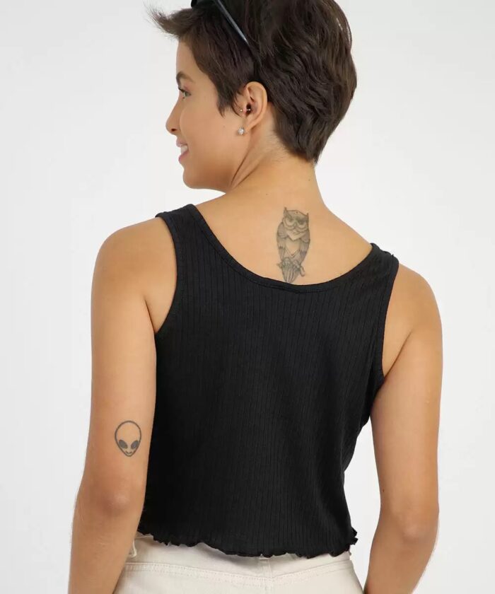 Blusa Lecimar Regata Cropped Feminina Canelada Estampa Frontal - Imagem 3