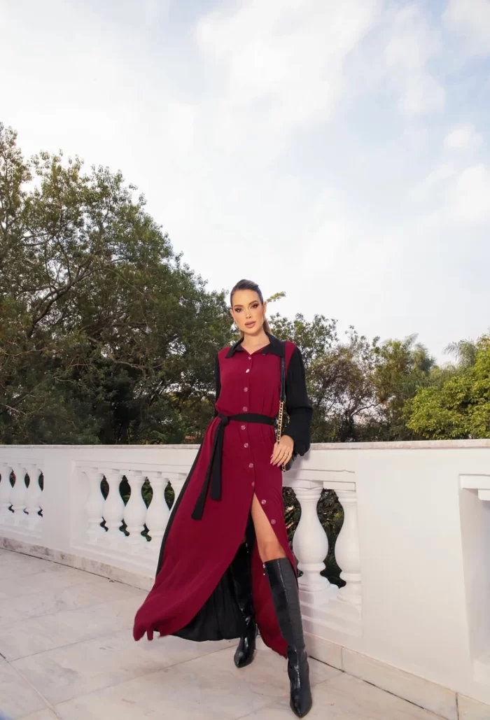 CHAMISE INGRID DUAS CORES - VISCOLINHO - PRETO C/ MARSALA - Imagem 6