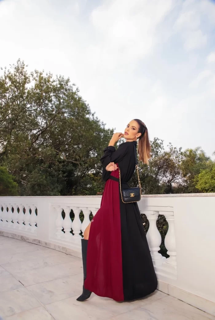 CHAMISE INGRID DUAS CORES - VISCOLINHO - PRETO C/ MARSALA - Imagem 7
