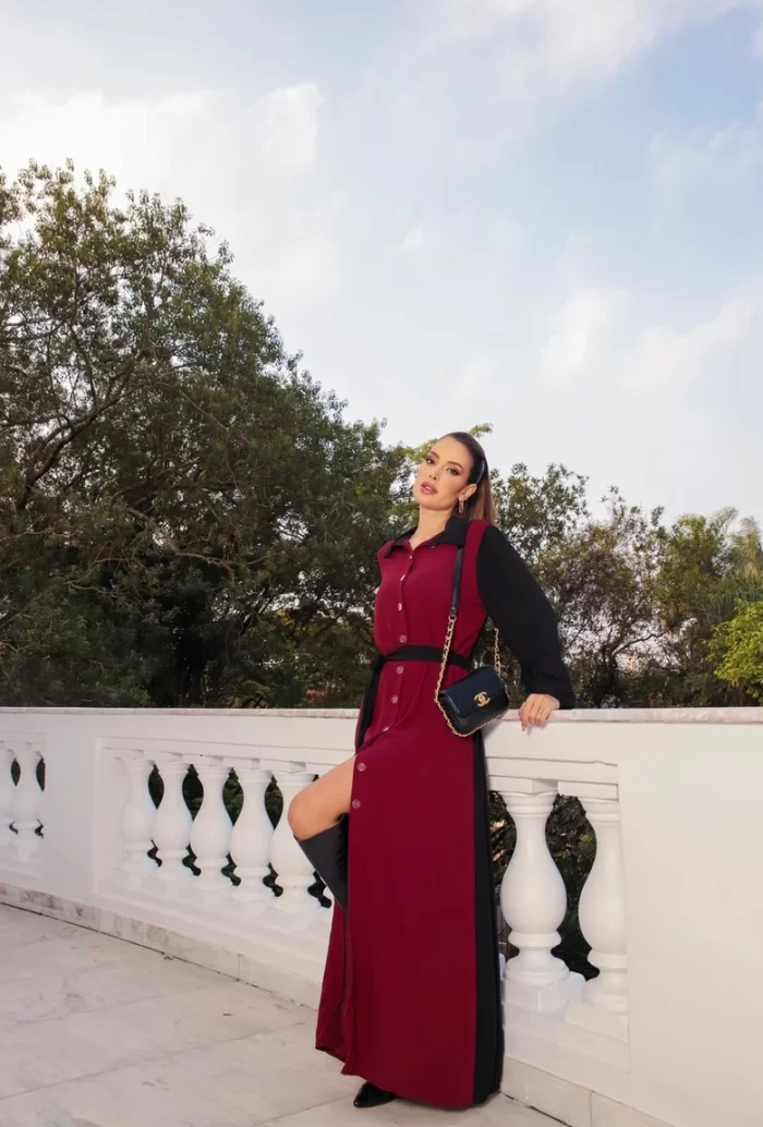 CHAMISE INGRID DUAS CORES - VISCOLINHO - PRETO C/ MARSALA - Imagem 4