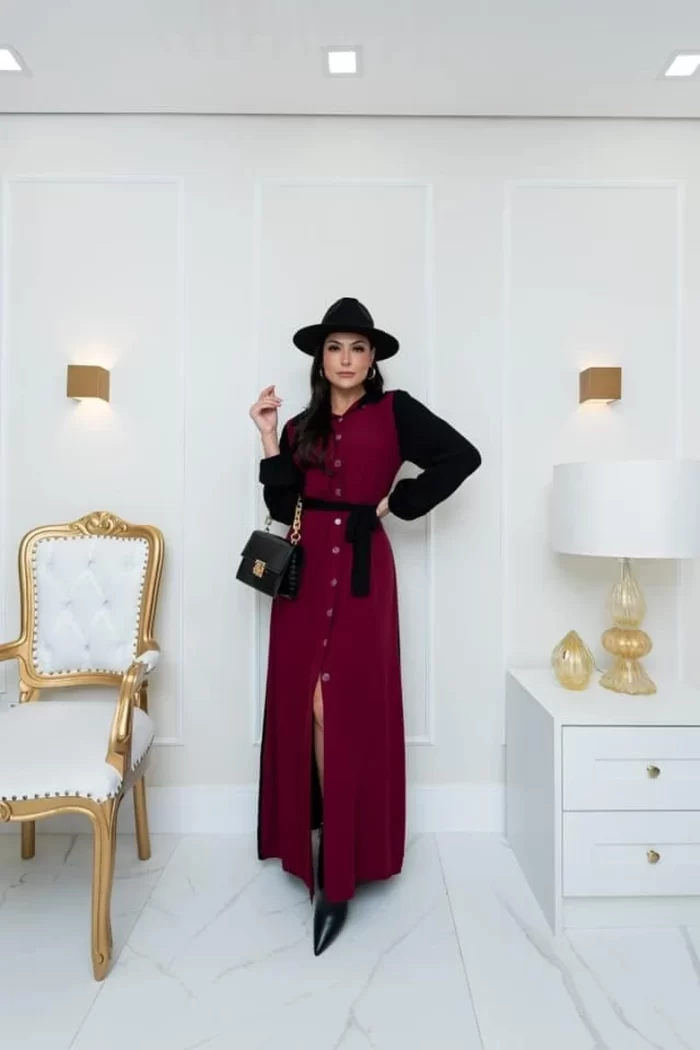 CHAMISE INGRID DUAS CORES - VISCOLINHO - PRETO C/ MARSALA - Imagem 3
