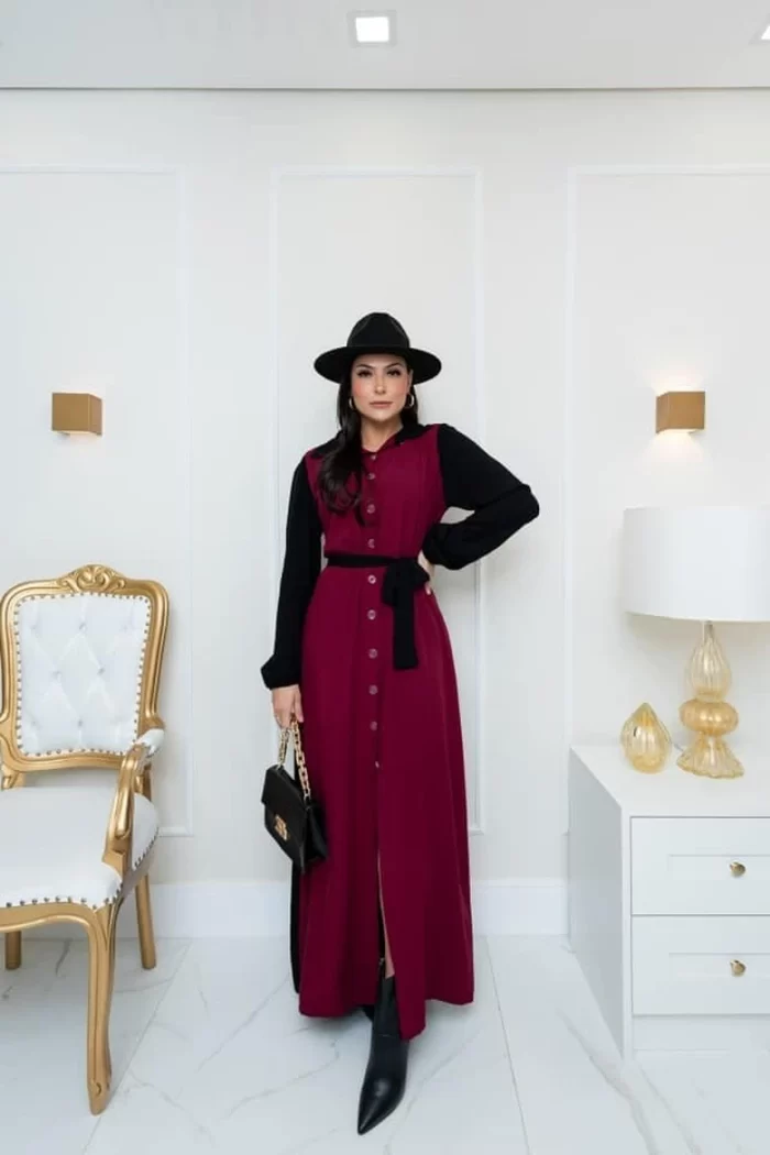 CHAMISE INGRID DUAS CORES - VISCOLINHO - PRETO C/ MARSALA - Imagem 2