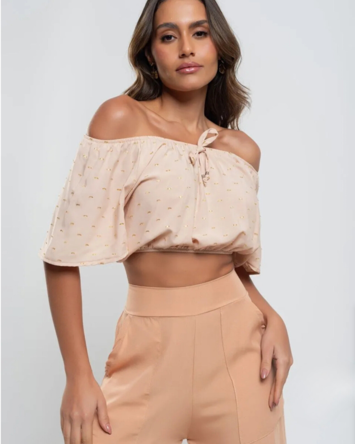 Cropped　blusa Ciganinha Lurex Salvatore Fashion - Imagem 2