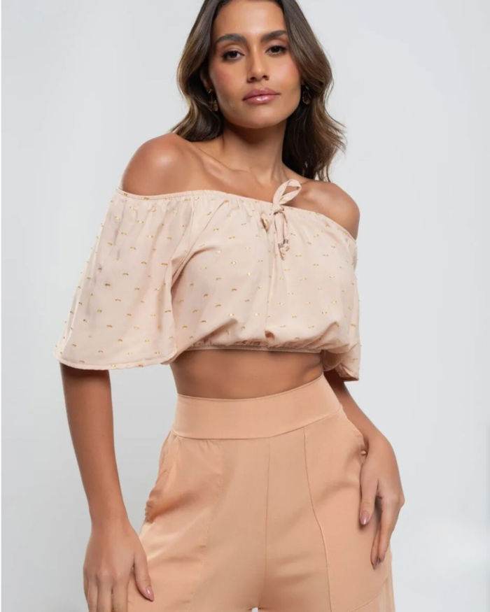 Cropped　blusa Ciganinha Lurex Salvatore Fashion - Imagem 4