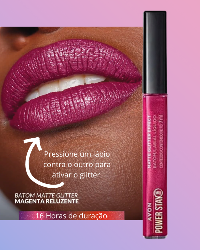 Batom Líquido Matte Glitter Effect Avon Power Stay - Imagem 6