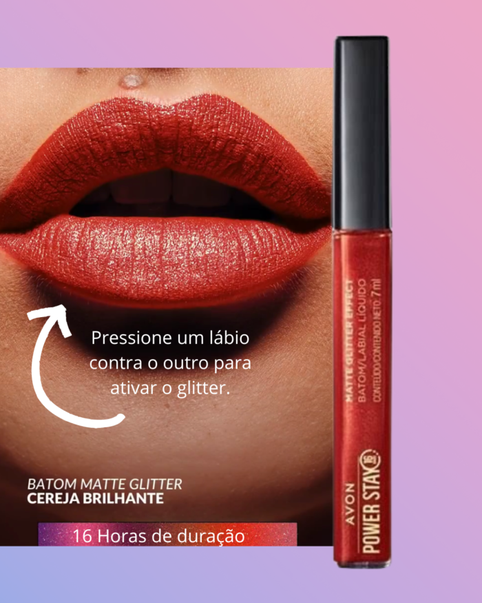 Batom Líquido Matte Glitter Effect Avon Power Stay - Imagem 5