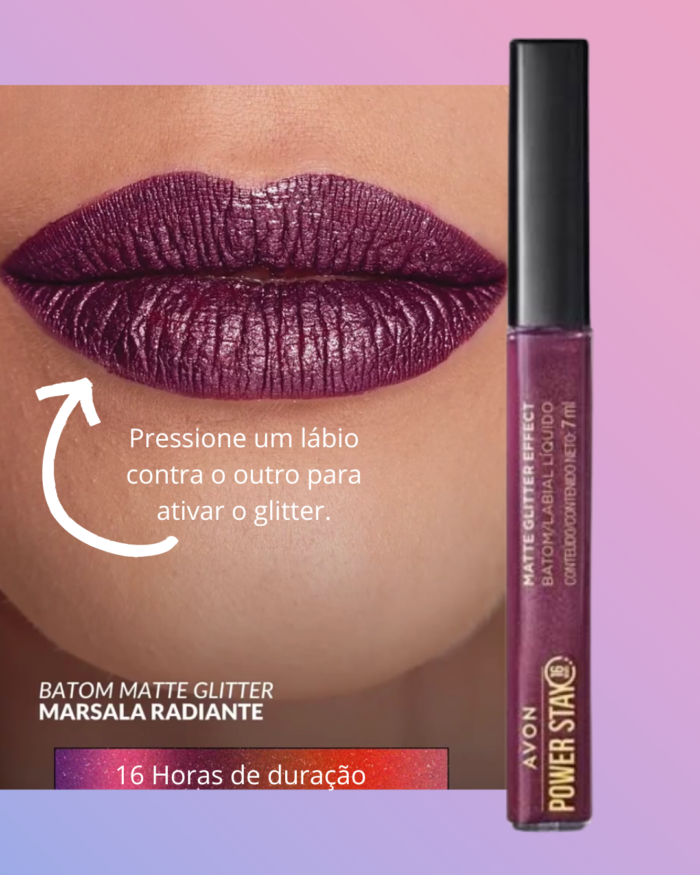 Batom Líquido Matte Glitter Effect Avon Power Stay - Imagem 2