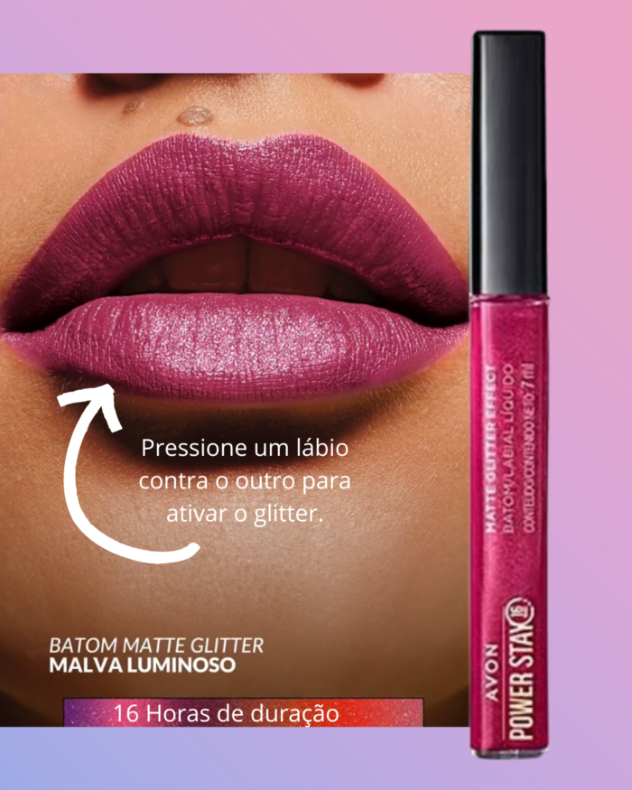 Batom Líquido Matte Glitter Effect Avon Power Stay - Imagem 4