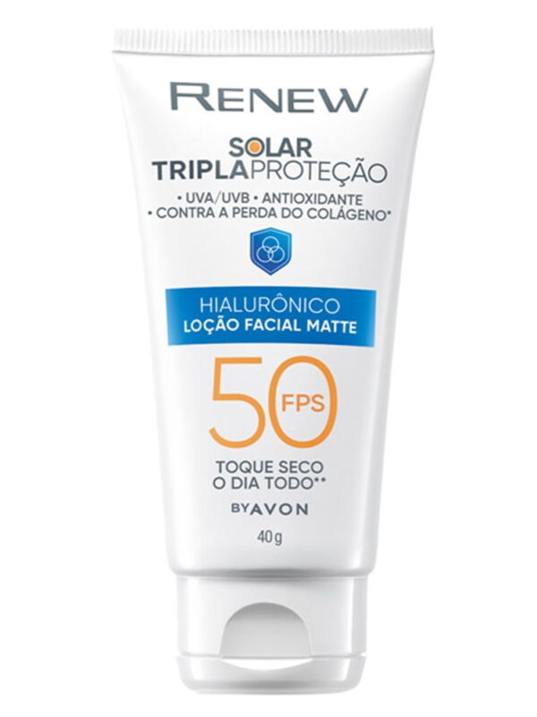 AVON RENEW  PROTETOR FACIAL  SOLAR  MATTE COM ÁCIDO HIALURÔNICO FPS50 40G