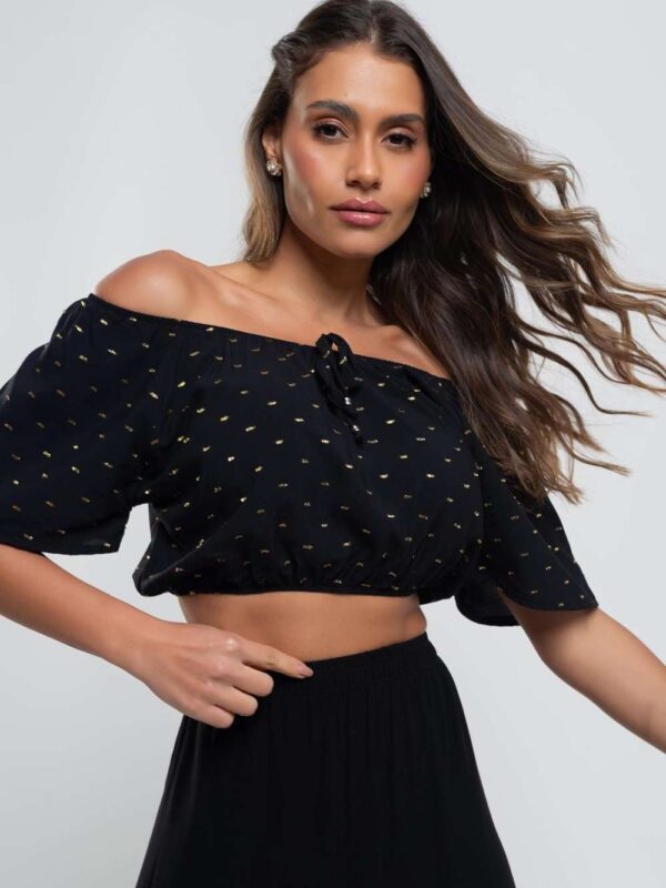 Cropped　blusa Ciganinha Lurex Salvatore Fashion