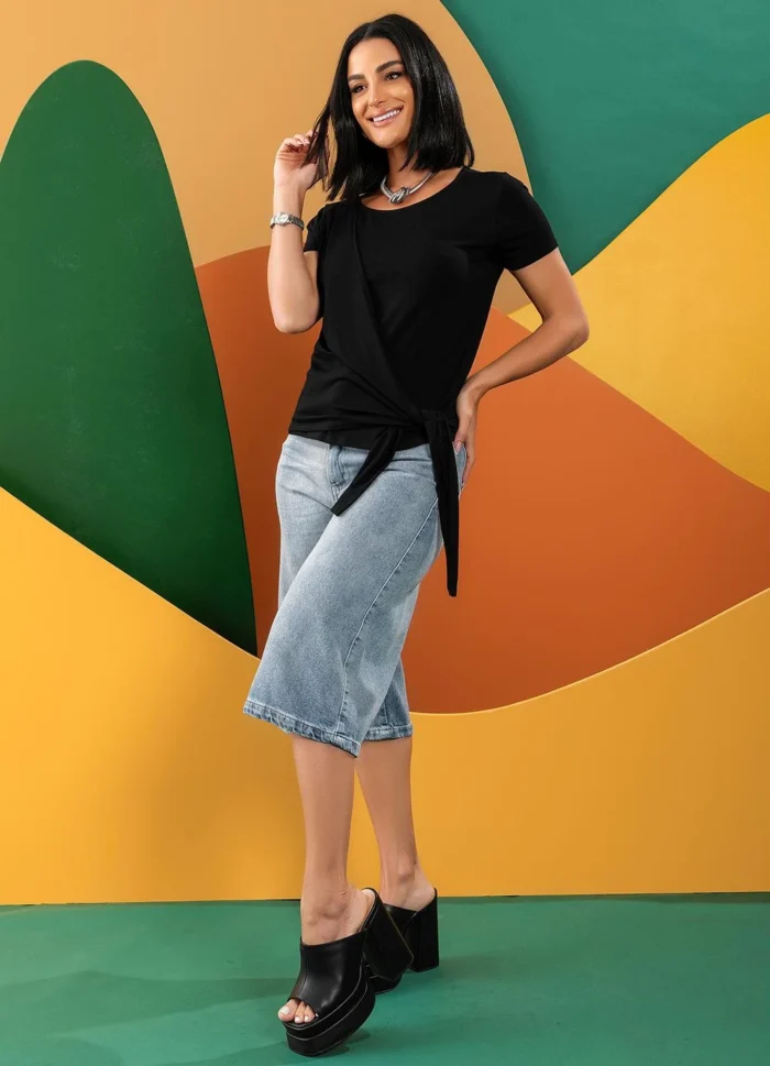 Quintess - Blusa Preto em Malha de Viscose-3688886 - Imagem 6