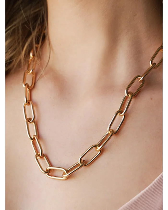 Colar com Elos Lisos e Grossos folheado em ouro 18k - Imagem 2