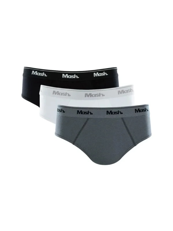 Kit 3 Cuecas Slip Algodão chumbo/branco/preto