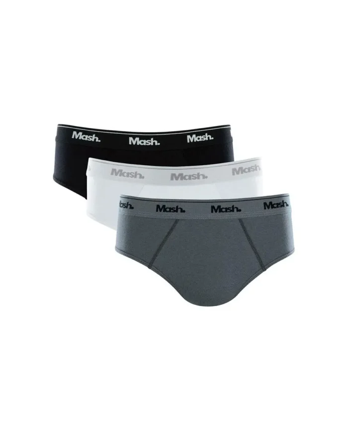 Kit 3 Cuecas Slip Algodão chumbo/branco/preto