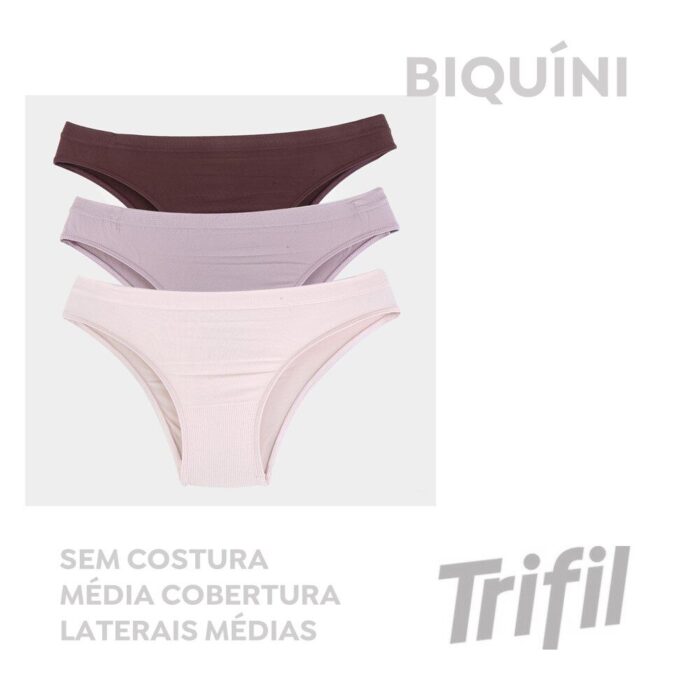 Kit 3 Calcinhas Trifil microfibra ,Biquíni marrom/bege/satin - Imagem 5