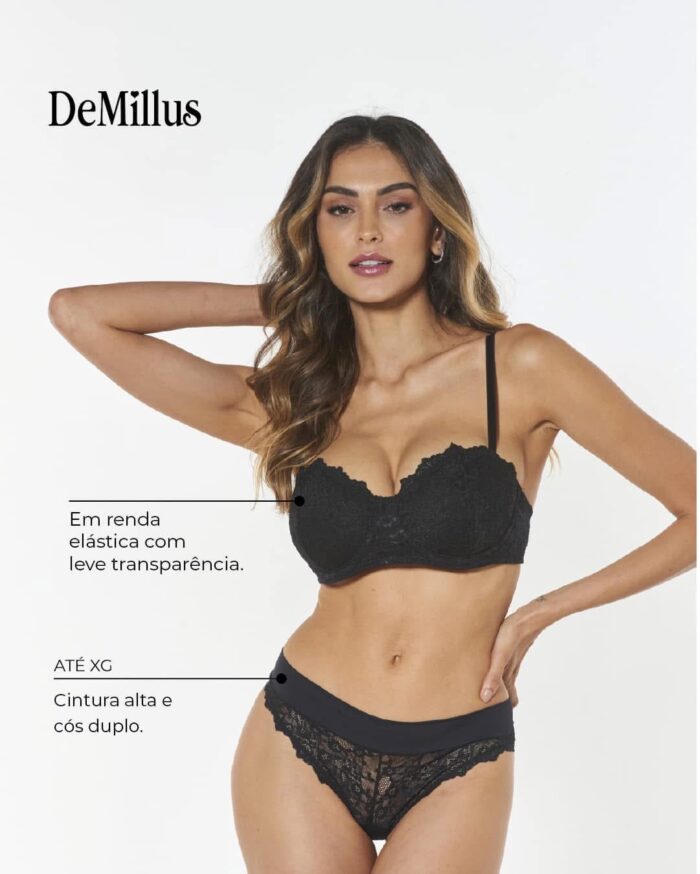 Calcinha Fio Dental Preto  Vanille Demillus 51042 - Imagem 5