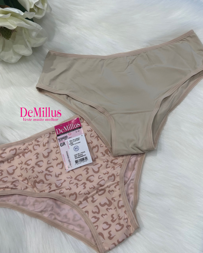 Kit 2 Calcinhas Cavadas Onca liso 2 DeMillus (K56600