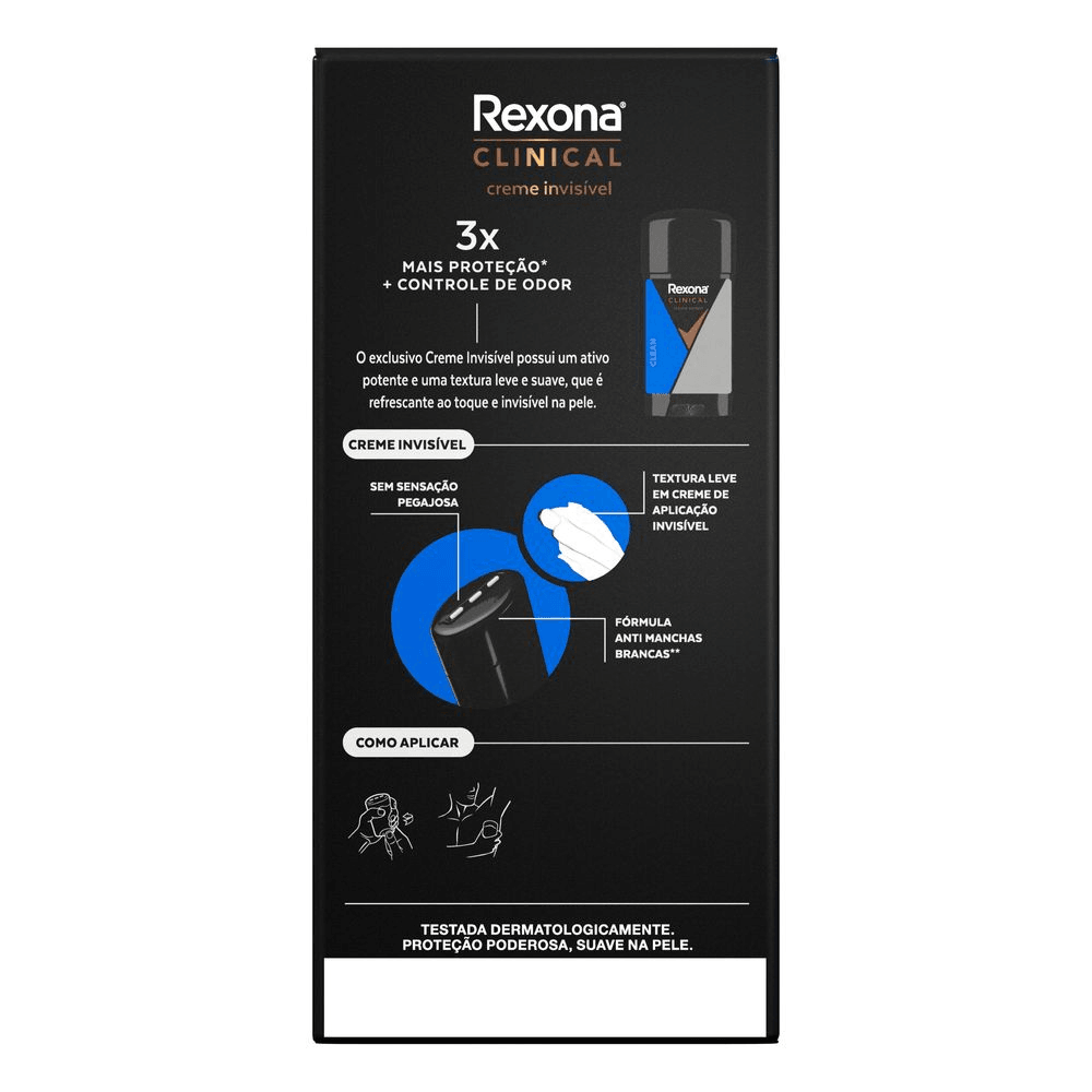 Desodorante Rexona Men Clinical Clean Antitranspirante Masculino 96h Creme 58g - Imagem 4
