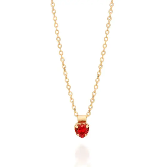 COLAR BANHADO OURO 18K  CORAÇÃO ZIRCÔNIA VERMELHA - Rommanel- ﻿532427
