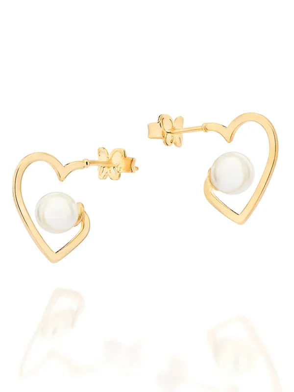 BRINCO MEIA ARGOLA CORAÇÃO BANHADO A OURO 18K COM PÉROLA - TAM.ÚNICO 5272980026