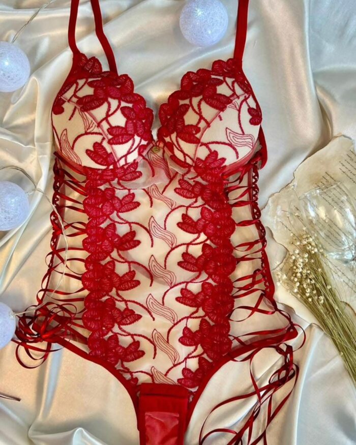 Body Em Tule Bordado C/ Trançado Em Cetim - Imagem 3