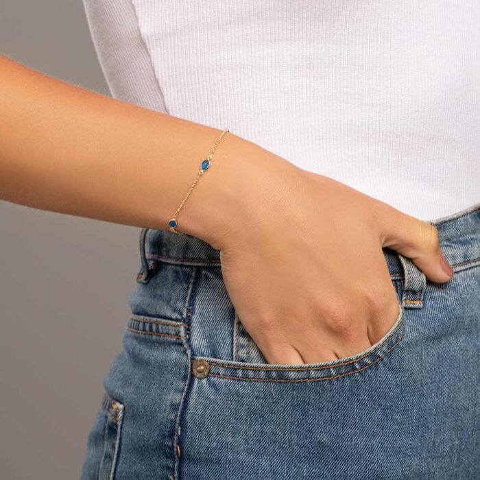 Rommanel PULSEIRA BANHADA A OURO 18K COM CRISTAIS  AZUL - TAM.19 - Imagem 3