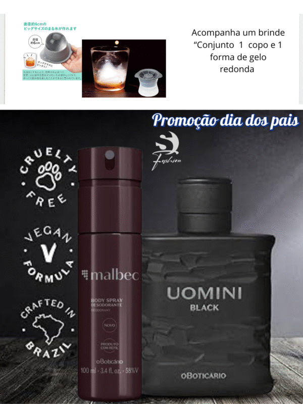 kit Colonia Uomini Black e deo corporal spray malbec oBoticario