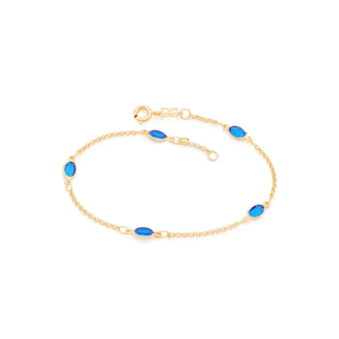 Rommanel PULSEIRA BANHADA A OURO 18K COM CRISTAIS  AZUL - TAM.19
