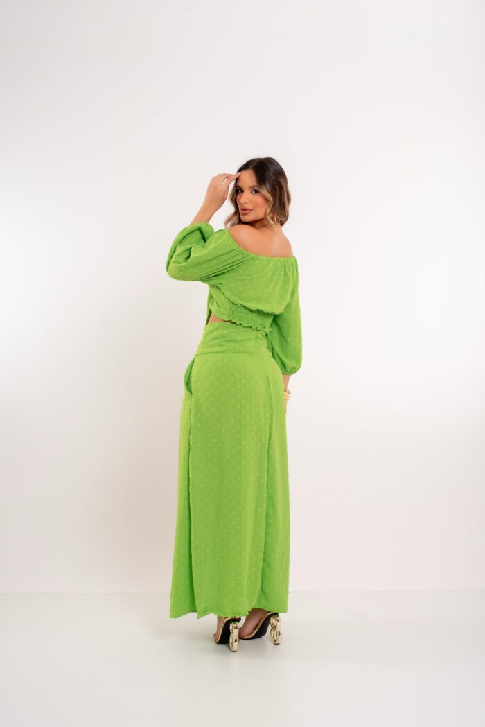 Conjunto Botao Lori -Cropped e Saia  longa luxo - Imagem 3