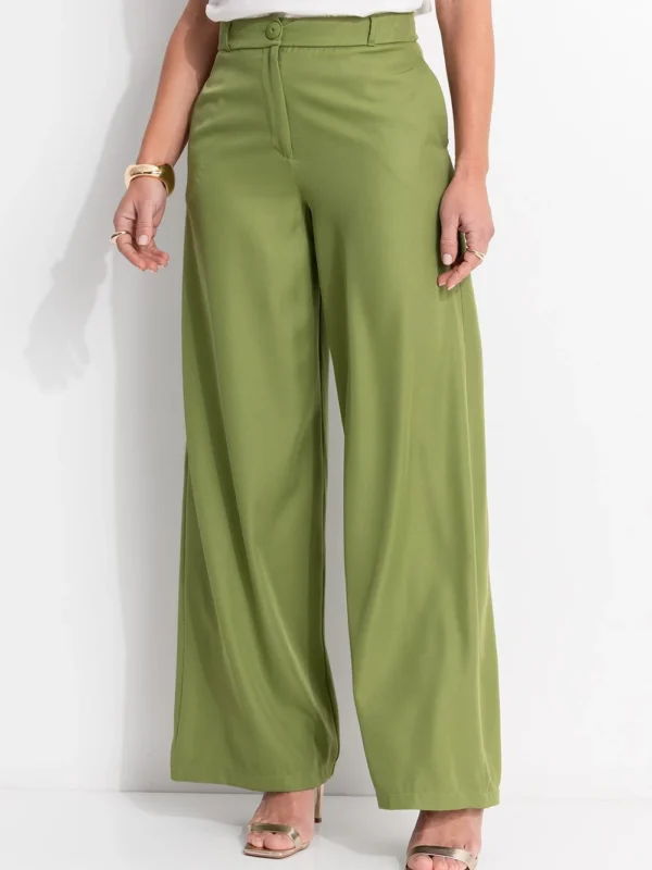 Quintess - Calça Verde em Crepe Plano - 3817 309