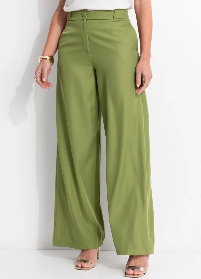 Quintess - Calça Verde em Crepe Plano