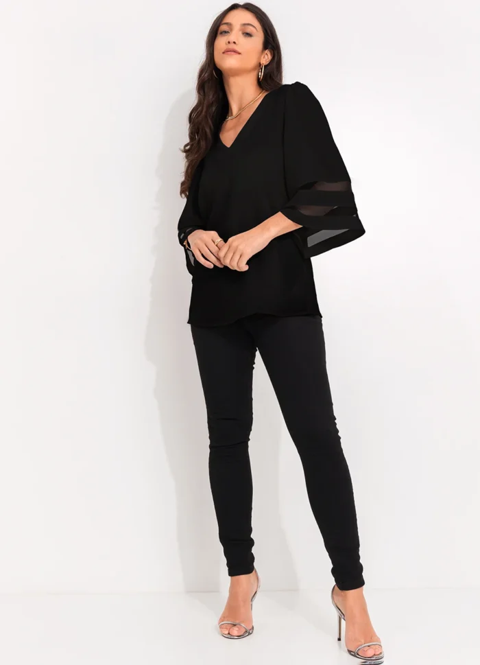 Quintess - Blusa Preta em Crepe Plano - Imagem 3