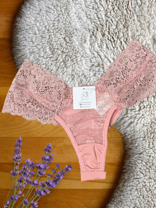 Calcinha Fio Duplo de Renda com Pala Larga Lateral – Mayte - Salmao