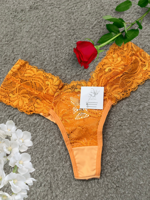 Calcinha Fio Duplo de Renda com Pala Larga Lateral – Mayte - Laranja