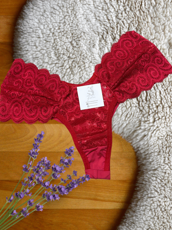 Calcinha Fio Duplo de Renda com Pala Larga Lateral – Mayte -Vermelha