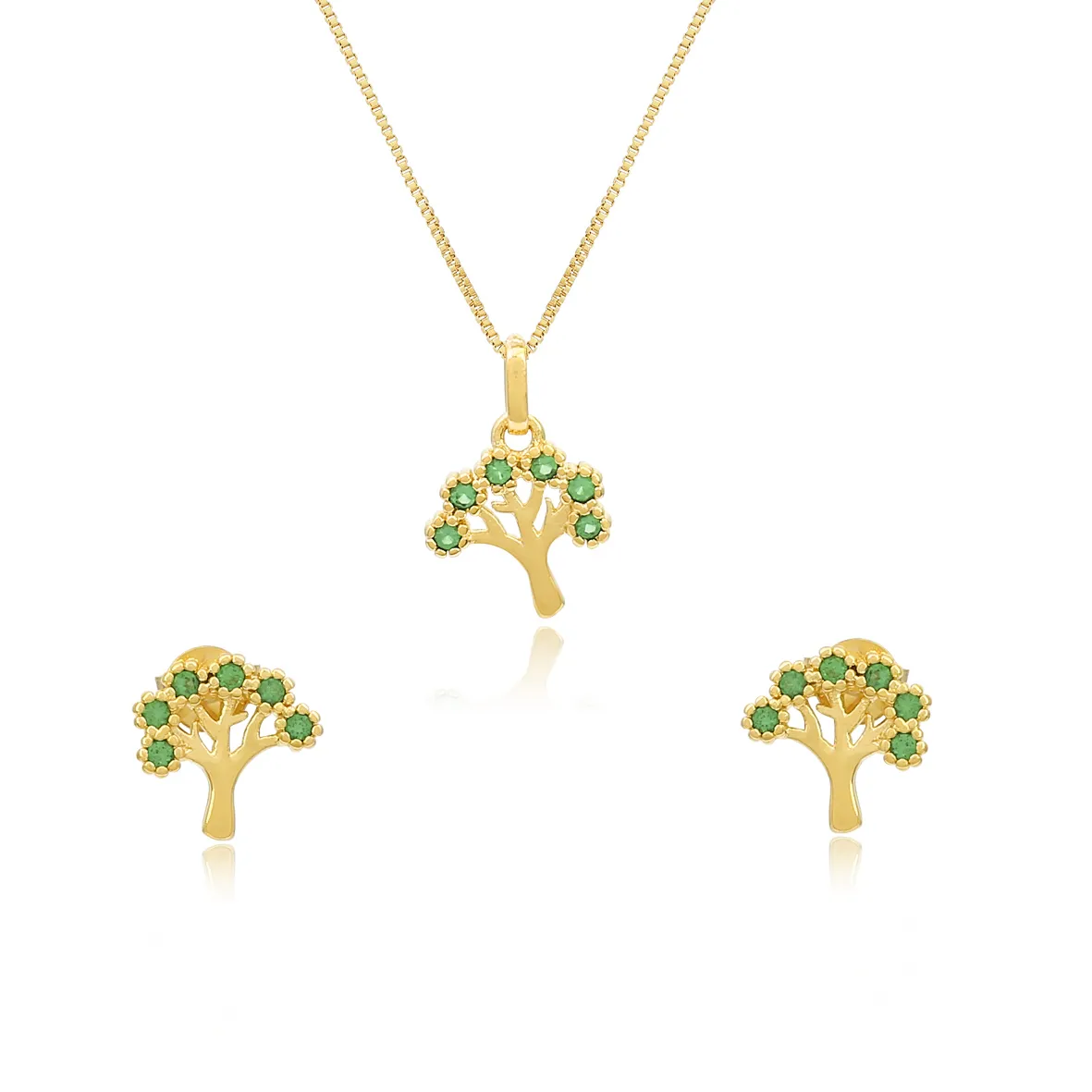 Conjunto Árvore da Vida Cravejada Zircônias Folheado Ouro 18K - Imagem 2