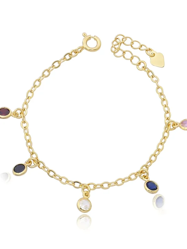 Pulseira Infantil Pendentes Ponto de Luz Zircônia Folheado Ouro 18K