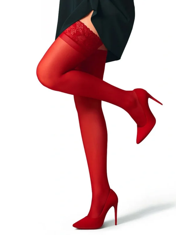 Meia Calça Feminina 7/8 Com Renda e Silicone Preta Vermelha-Selene