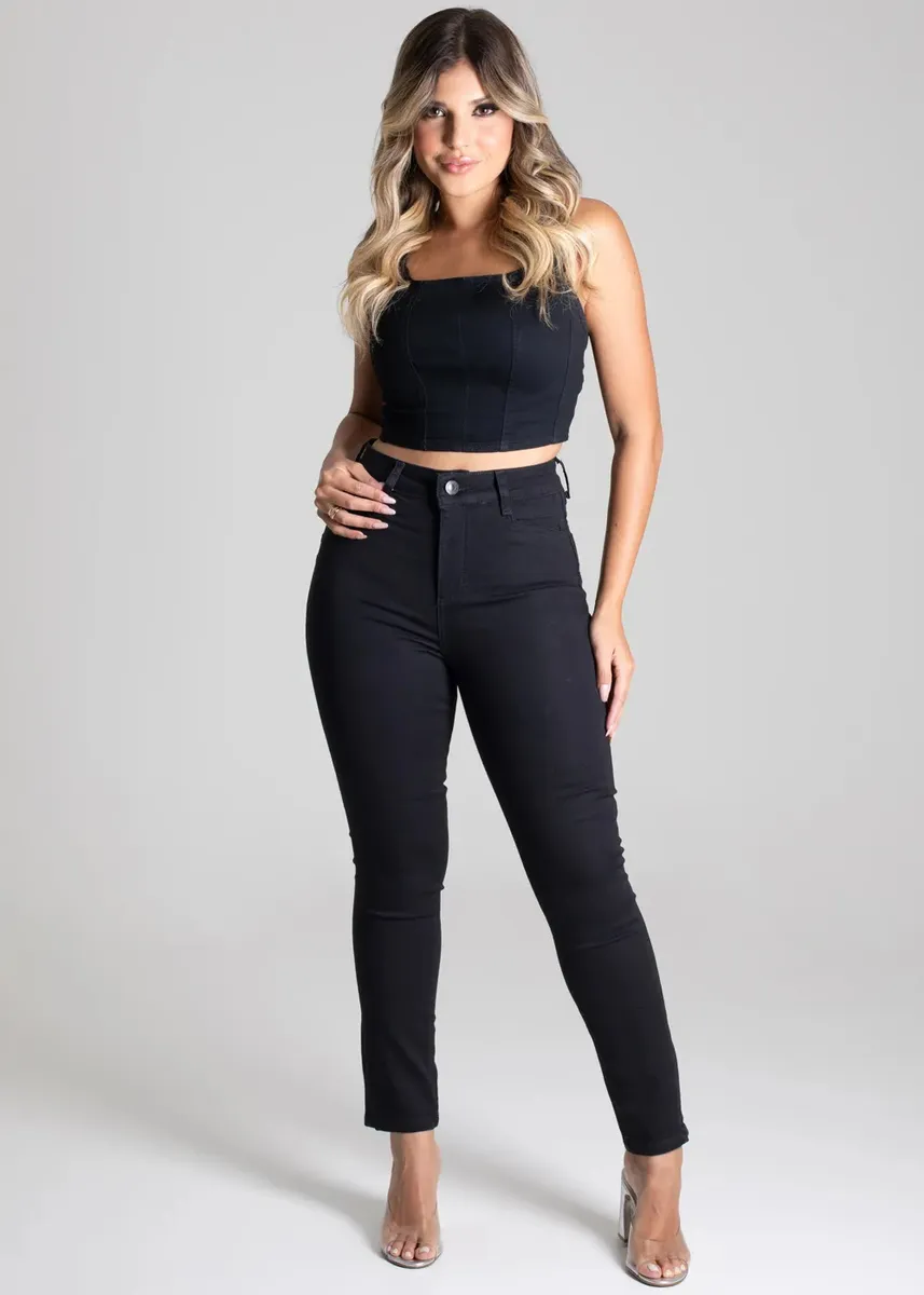 Calça Feminina Sawary Preta Levanta Bumbum Com Lycra-270335