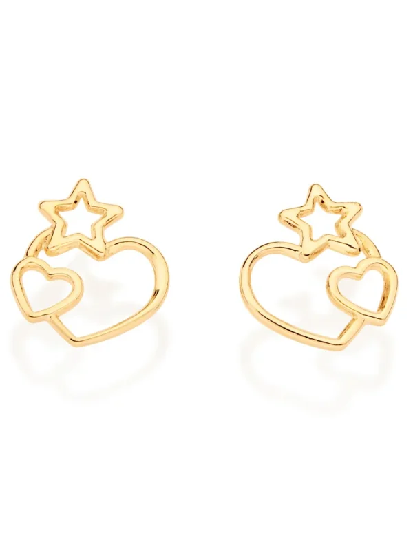 BRINCO FOLH OURO CORAÇÃO ESTRELA VAZADO. ROMMANEL 526801