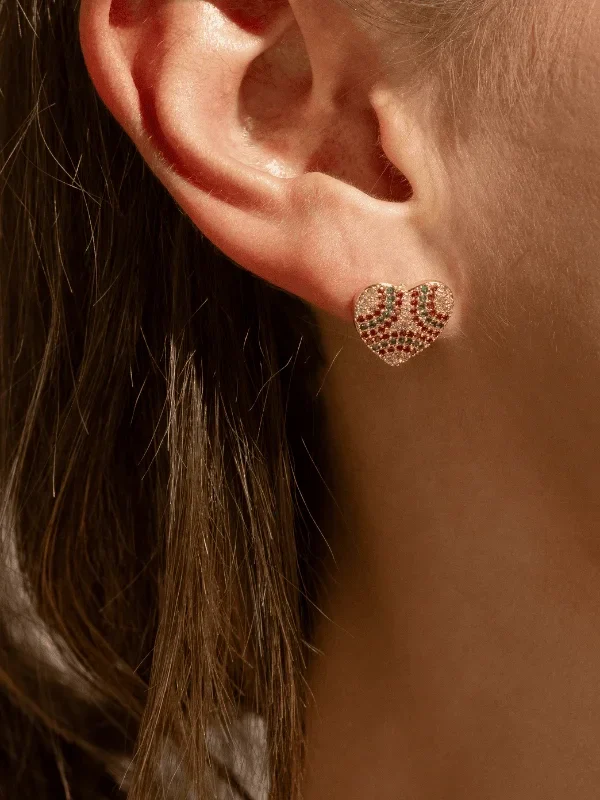 BRINCO Banh Ouro 18K CORAÇÃO COLORIDO ZIRCÔNIA CRAVEJADO LUXO- Semijoias