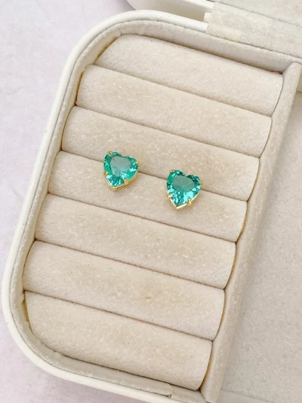 Brinco Coracao  Semijoia Zirconia Verde   -  dourado