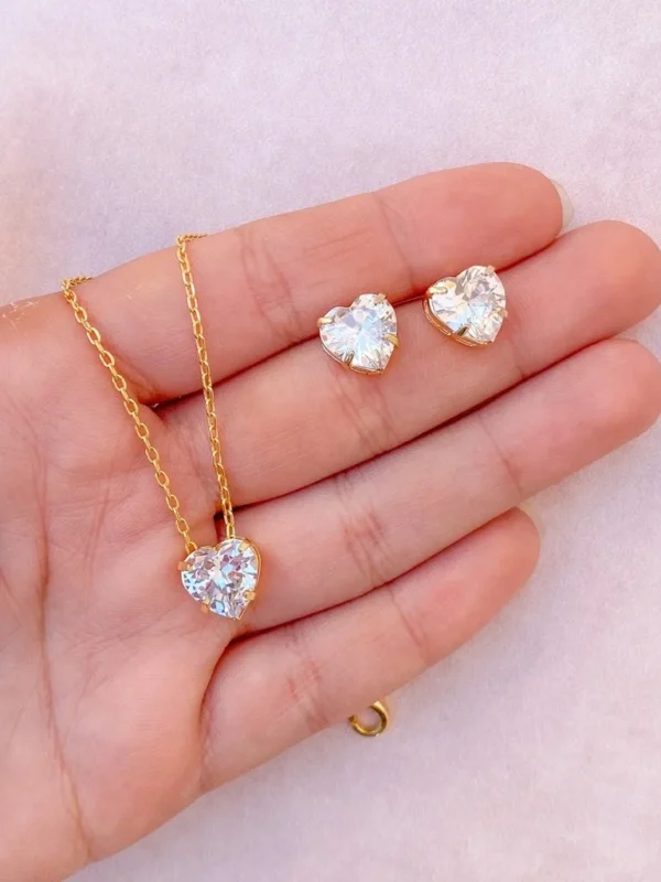 CONJUNTO COLAR E BRINCO ZIRCÔNIA PONTO DE LUZ -Semijoia