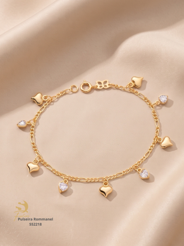 Rommanel PULSEIRA CORAÇÕES BANHADA A OURO 18K COM ZIRCÔNIAS-5522181806