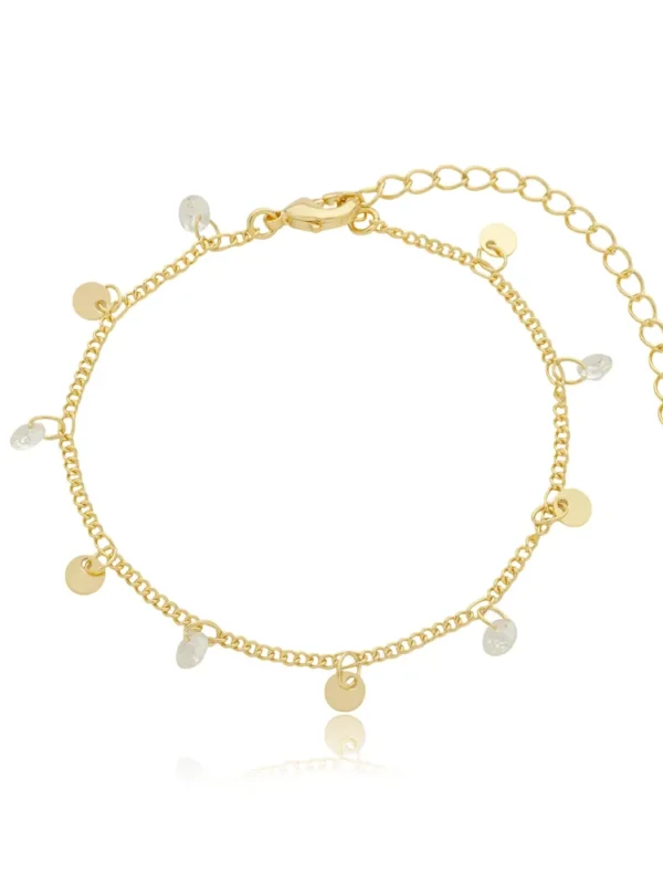 Pulseira Ponto de Luz e Plaquinha Semijoia Ouro 18K
