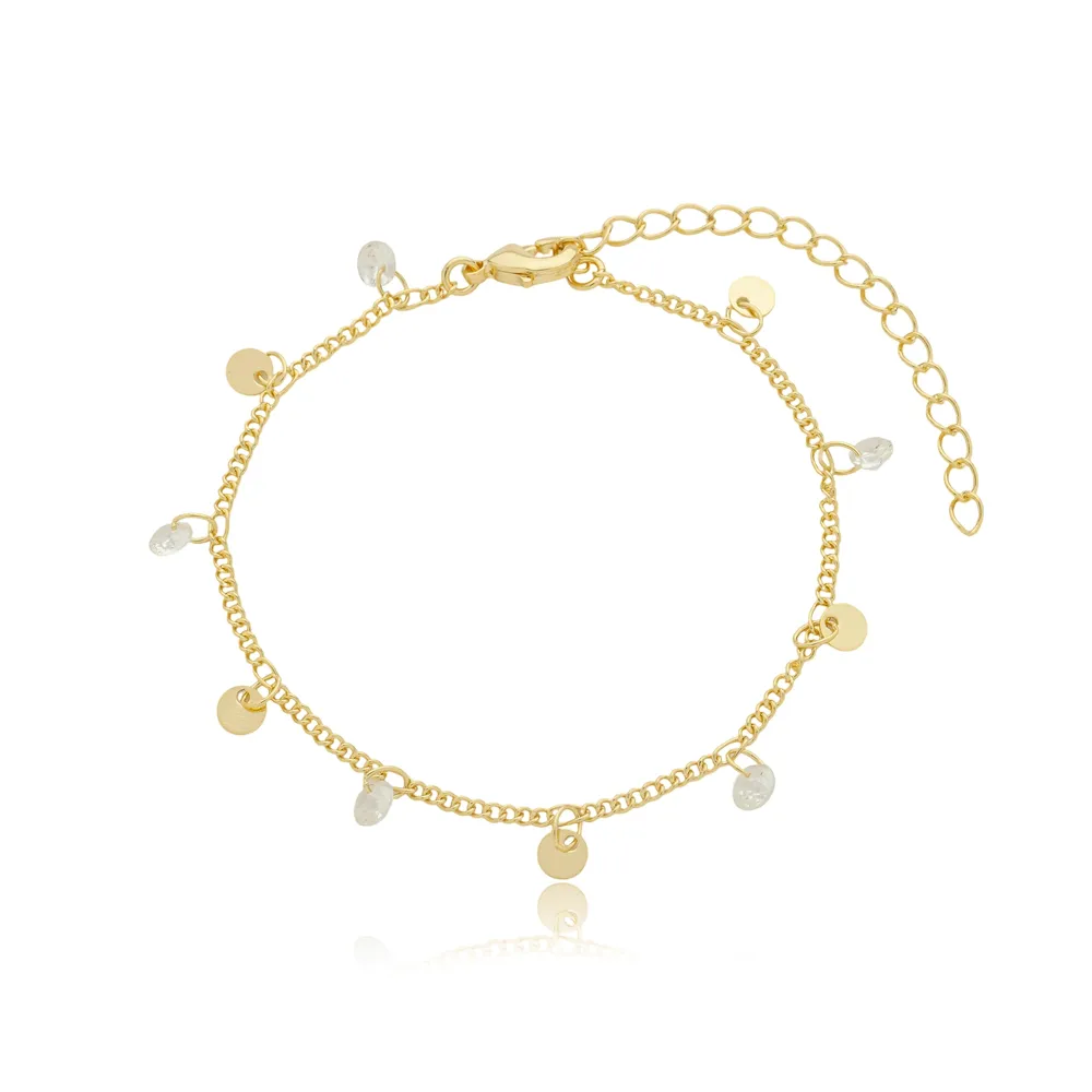 Pulseira Ponto de Luz e Plaquinha Semijoia Ouro 18K