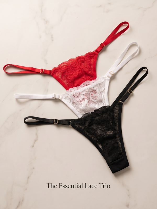 Calcinha Fio Sexy em Renda e Tule com Pingente de Pimenta-( Tam-M- unico)