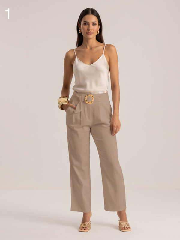 Calça Feminina Com Cinto Em Viscolinho Dianna- DN004405