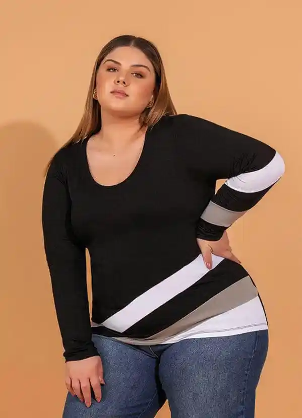 Blusa Bicolor Manga Longa - Imagem 2