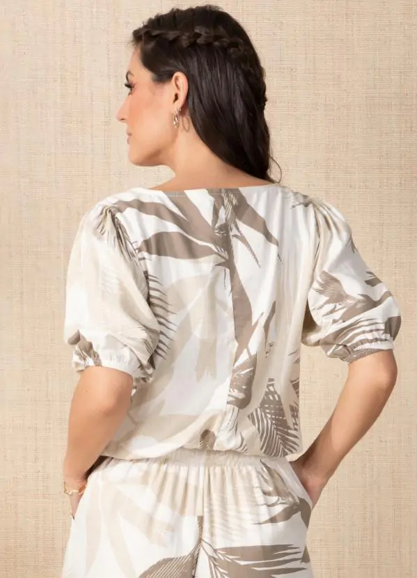 Blusa Folhagem Bege com Elástico - Imagem 2